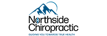Logo for Northside Chiropractic featuring a stylized blue mountain with a curved line resembling a rising sun or moon above it. Below the mountain, the text reads 'Northside Chiropractic' in bold black letters, with a blue spine-like design inside the letter 'o'. Underneath, the tagline says 'Guiding You Towards True Health' in blue capital letters